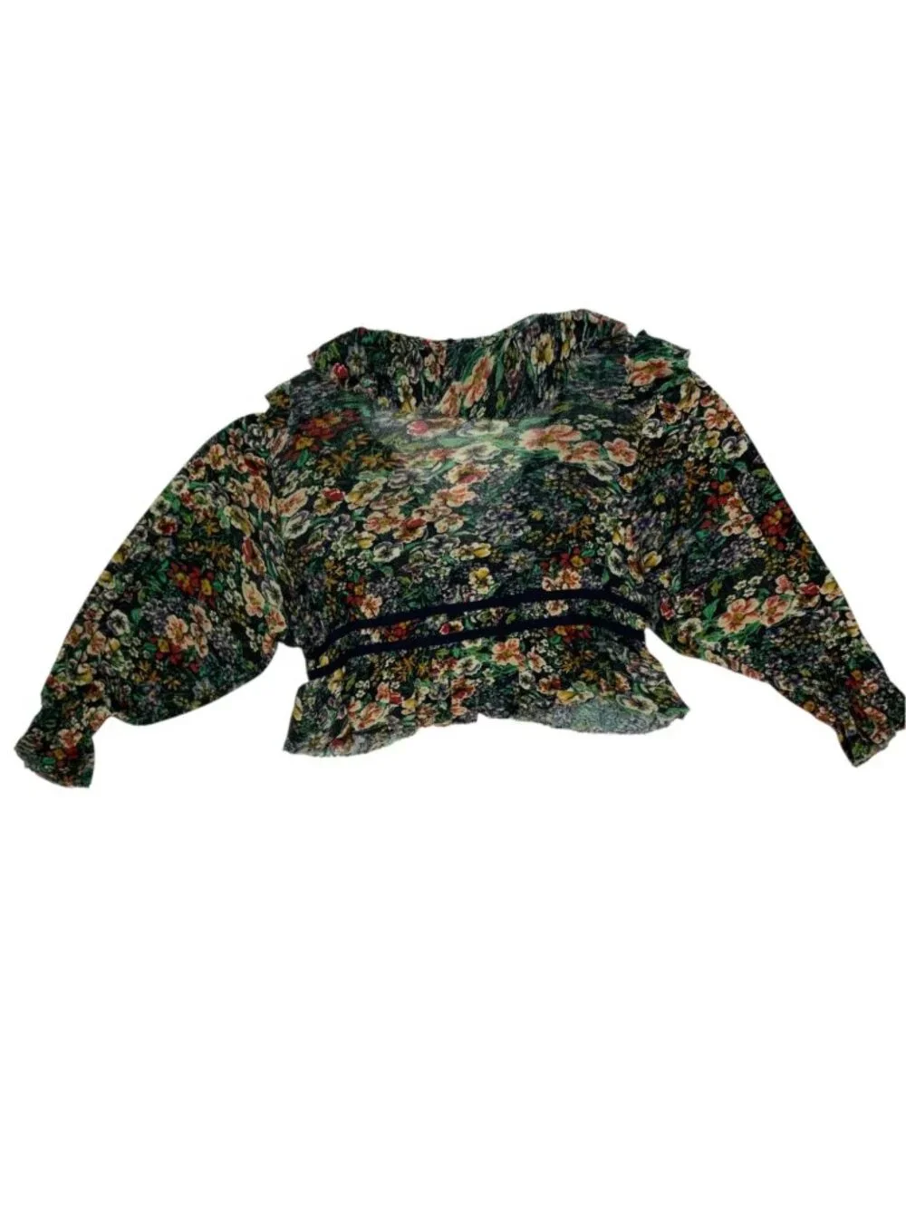 Free People Rudi Ruffle Top Blouse M Night Garden Floral Cropped